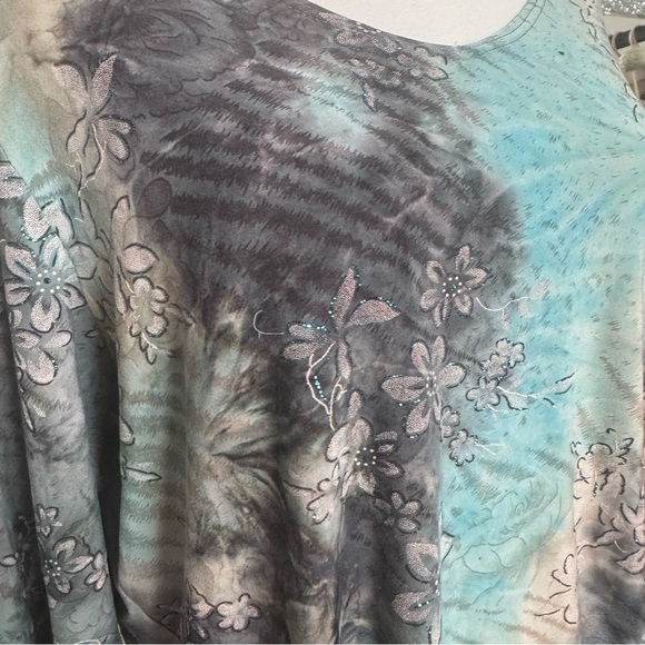 Vintage Floral turquoise glitter top Fairycore whimsy renaissance dreamy L - Picture 5 of 8